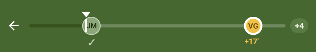 The progress bar with one stop done and the next at +17 minutes.