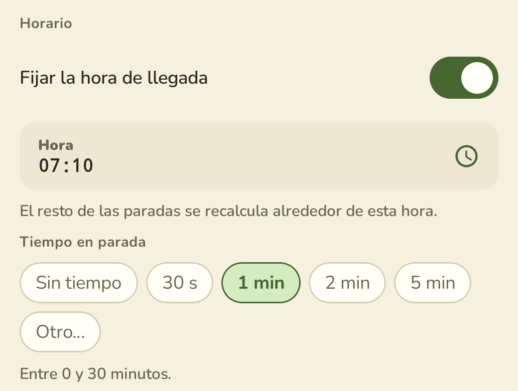 The same stop with the time fixed at 07:10 and one minute at the stop