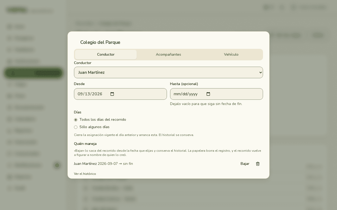 The assignment dialog, Driver tab.