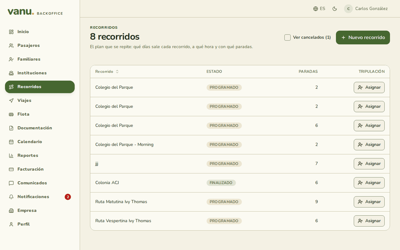 The routes list with the Assign button on each row.